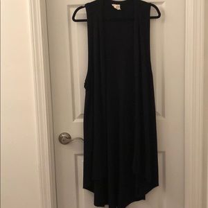 Long Black Button-Up Sleeveless Cardigan